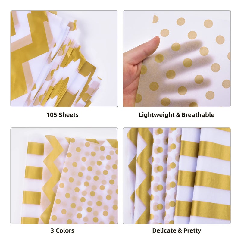 Ueerdand 120 Sheets Gold Tissue Paper, Christmas Metallic Gift Wrapping Paper Bulk for New Year Gift Bags, Birthday, Graduation, DIY Shipping Crafts, 20 Inch x 14 Inch - Image 4